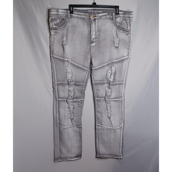 Argonaut Jeans Mens 50x32 Gray Ultra Slim Distressed Ripped Denim Pants Modern - Picture 1 of 16